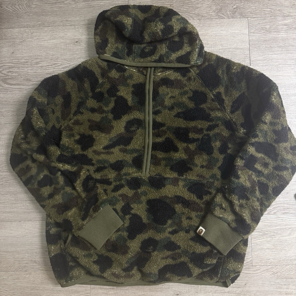 BAPE 1st Camo Green BOA Fleece Half Zip Hoodie A Bathing Ape Size XL AUTHENTIC
